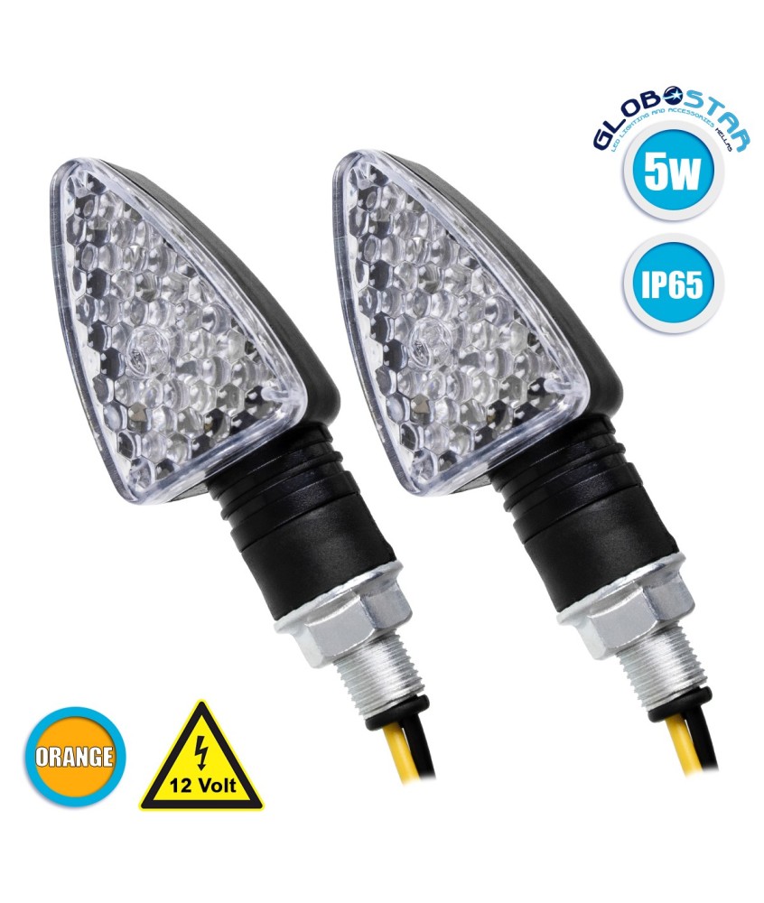 GLOBOSTAR® TURNLIGHT 81751 Φλας Μοτοσυκλέτας LED 2.5W-5W 150lm-300lm 120° DC 12V Αδιάβροχο IP65 Πορτοκαλί - Μ8.3 x Π3 x Υ2.8cm - Πακέτο 2 Τεμαχίων - 1 Χρόνο Εγγύηση